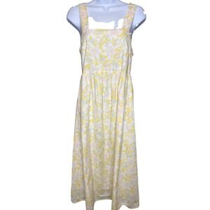 The Nines by HATCH Womens Yellow Floral Cotton Midi Sundress Sz XS Prairie Boho